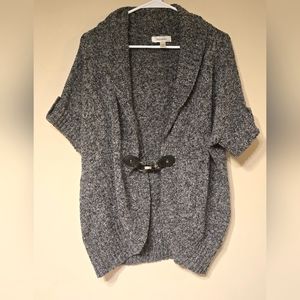 Dress Barn Heathered Gray Cardigan Sweater Black Belt Clip Plus Size 1X Women's